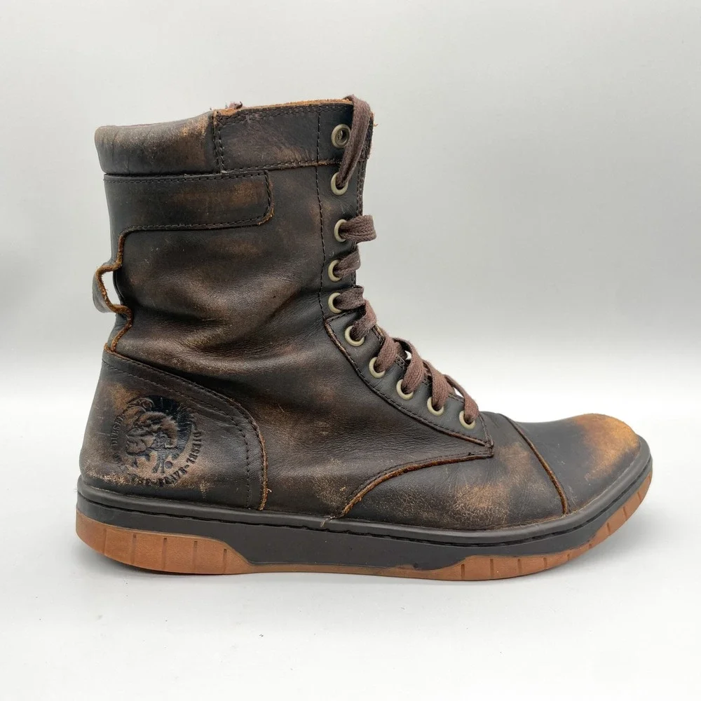 Diesel Tatradium Basket Butch Zip Boots Mens 9 Brown Distressed Leather Hipster